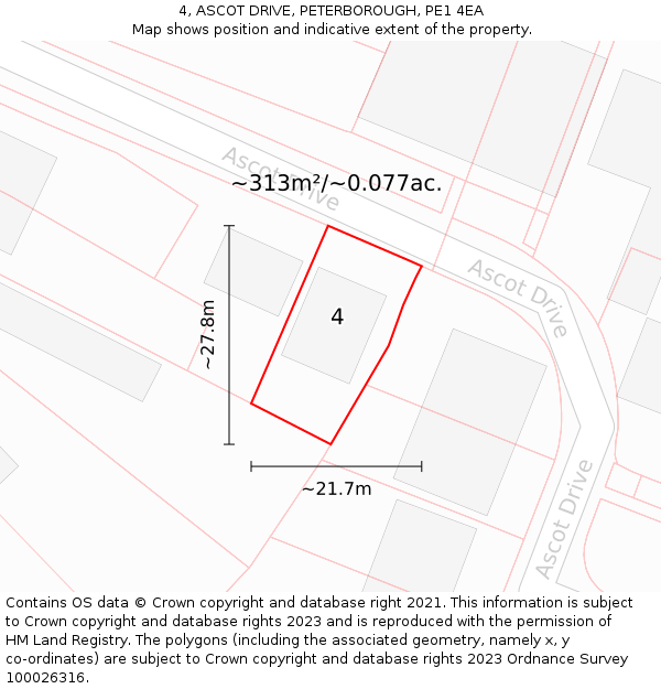 4, ASCOT DRIVE, PETERBOROUGH, PE1 4EA: Plot and title map