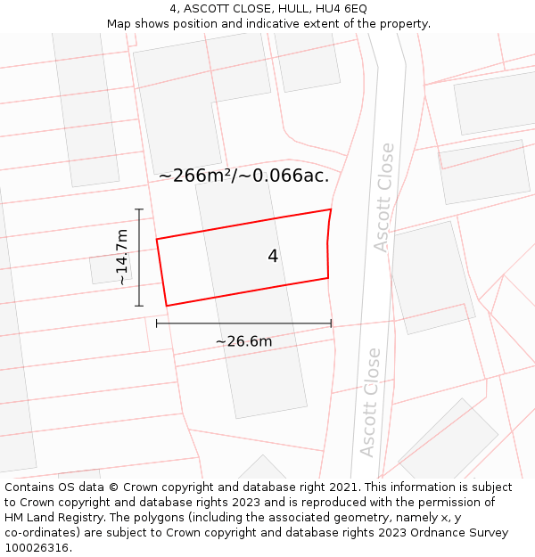 4, ASCOTT CLOSE, HULL, HU4 6EQ: Plot and title map