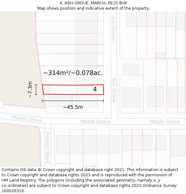 4, ASH GROVE, MARCH, PE15 8HX: Plot and title map