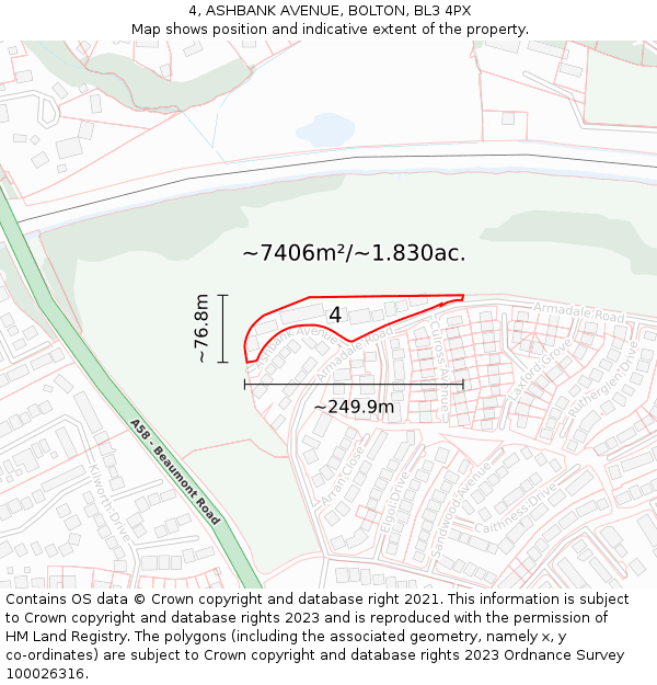 4, ASHBANK AVENUE, BOLTON, BL3 4PX: Plot and title map