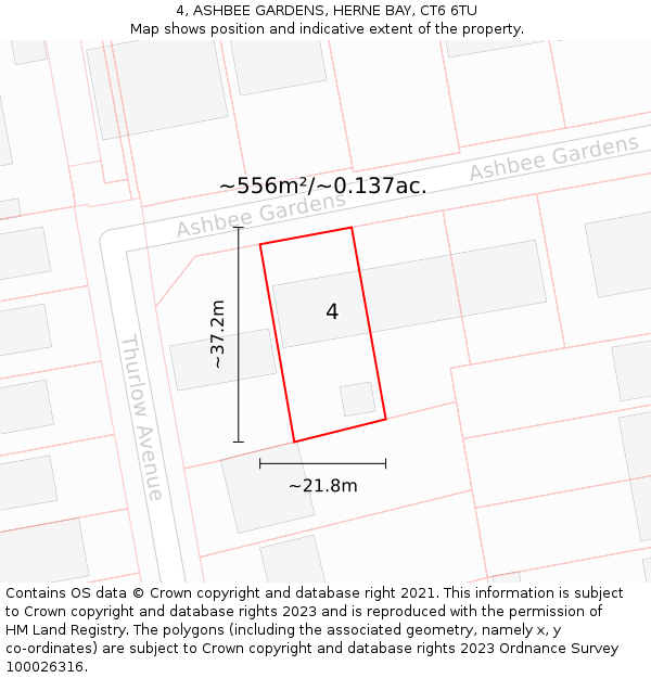 4, ASHBEE GARDENS, HERNE BAY, CT6 6TU: Plot and title map