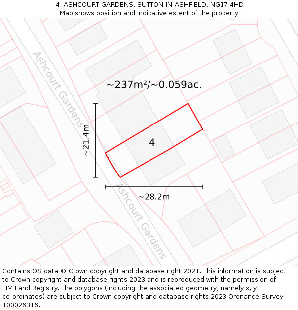 4, ASHCOURT GARDENS, SUTTON-IN-ASHFIELD, NG17 4HD: Plot and title map