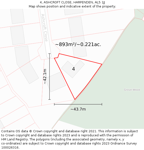 4, ASHCROFT CLOSE, HARPENDEN, AL5 1JJ: Plot and title map