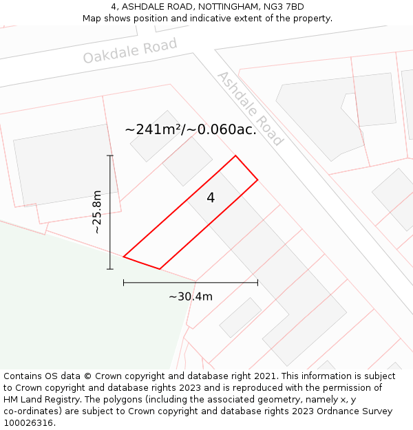 4, ASHDALE ROAD, NOTTINGHAM, NG3 7BD: Plot and title map