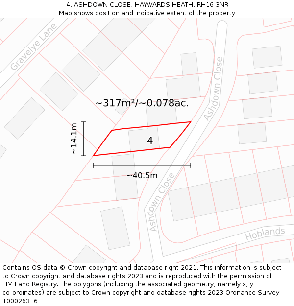 4, ASHDOWN CLOSE, HAYWARDS HEATH, RH16 3NR: Plot and title map