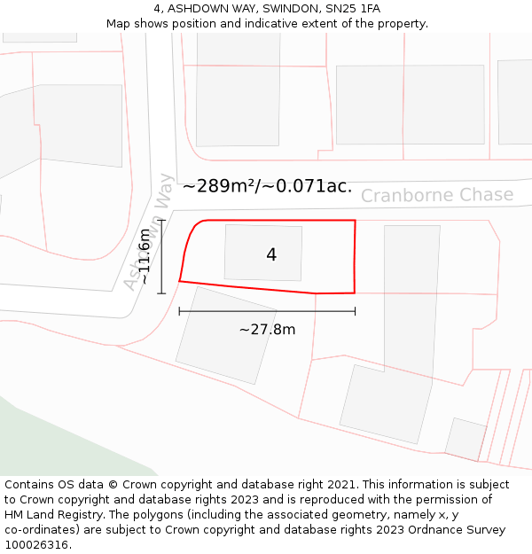 4, ASHDOWN WAY, SWINDON, SN25 1FA: Plot and title map