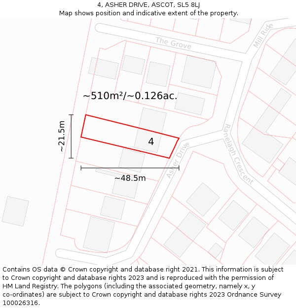 4, ASHER DRIVE, ASCOT, SL5 8LJ: Plot and title map