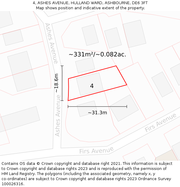 4, ASHES AVENUE, HULLAND WARD, ASHBOURNE, DE6 3FT: Plot and title map