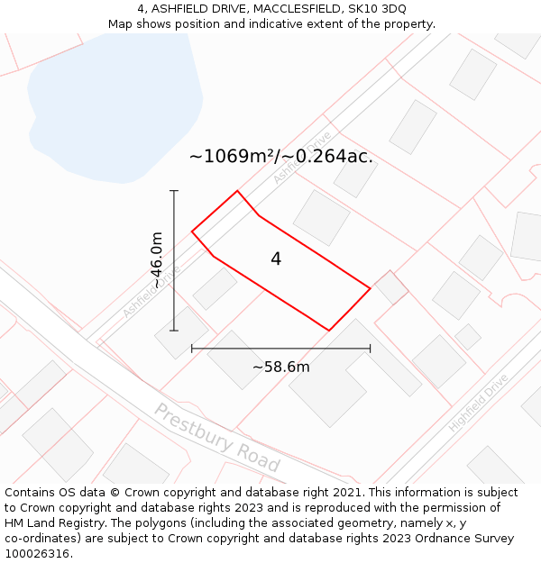 4, ASHFIELD DRIVE, MACCLESFIELD, SK10 3DQ: Plot and title map