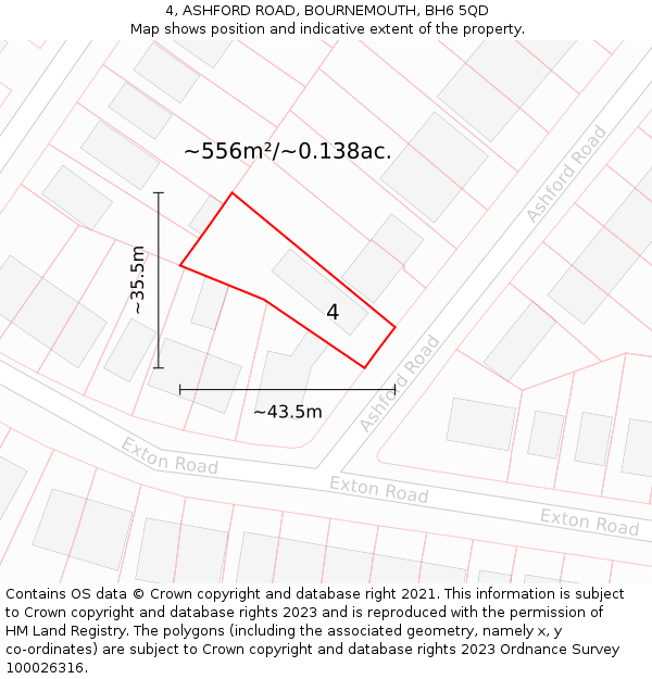 4, ASHFORD ROAD, BOURNEMOUTH, BH6 5QD: Plot and title map