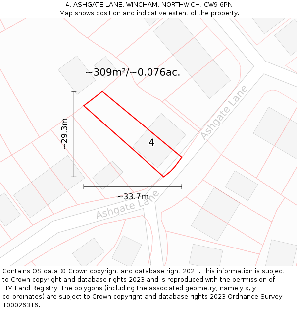 4, ASHGATE LANE, WINCHAM, NORTHWICH, CW9 6PN: Plot and title map