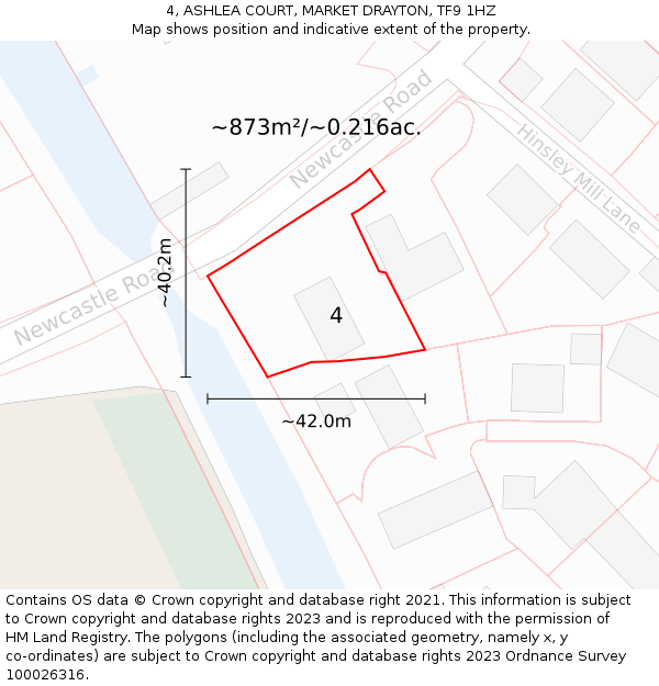 4, ASHLEA COURT, MARKET DRAYTON, TF9 1HZ: Plot and title map