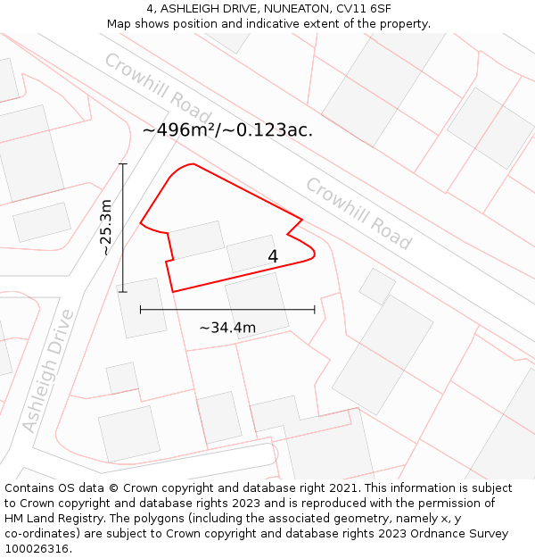 4, ASHLEIGH DRIVE, NUNEATON, CV11 6SF: Plot and title map