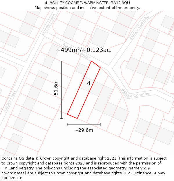 4, ASHLEY COOMBE, WARMINSTER, BA12 9QU: Plot and title map