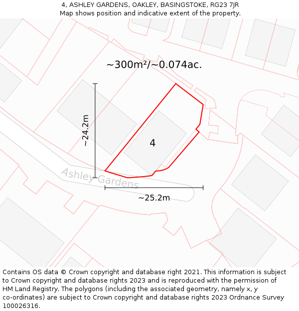 4, ASHLEY GARDENS, OAKLEY, BASINGSTOKE, RG23 7JR: Plot and title map