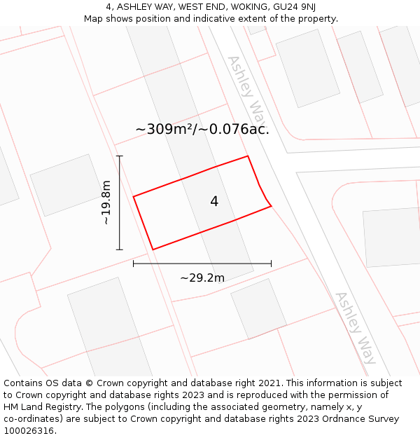 4, ASHLEY WAY, WEST END, WOKING, GU24 9NJ: Plot and title map