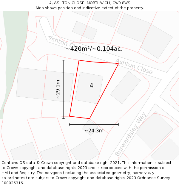 4, ASHTON CLOSE, NORTHWICH, CW9 8WS: Plot and title map