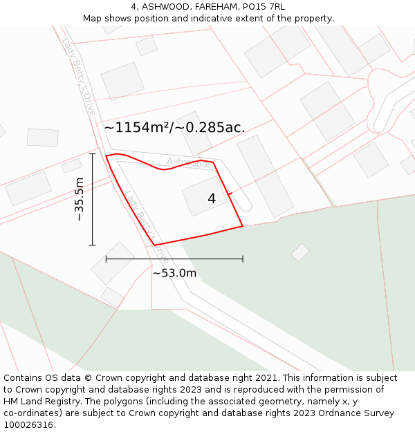 4, ASHWOOD, FAREHAM, PO15 7RL: Plot and title map