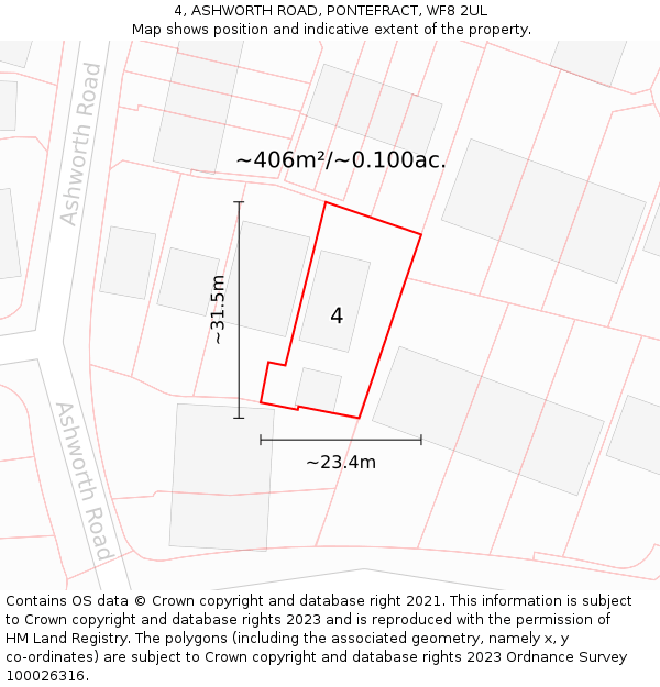 4, ASHWORTH ROAD, PONTEFRACT, WF8 2UL: Plot and title map