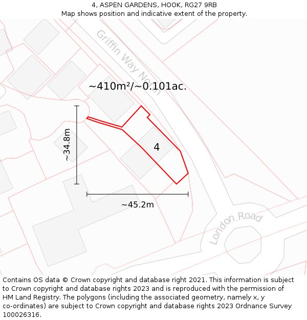 4, ASPEN GARDENS, HOOK, RG27 9RB: Plot and title map