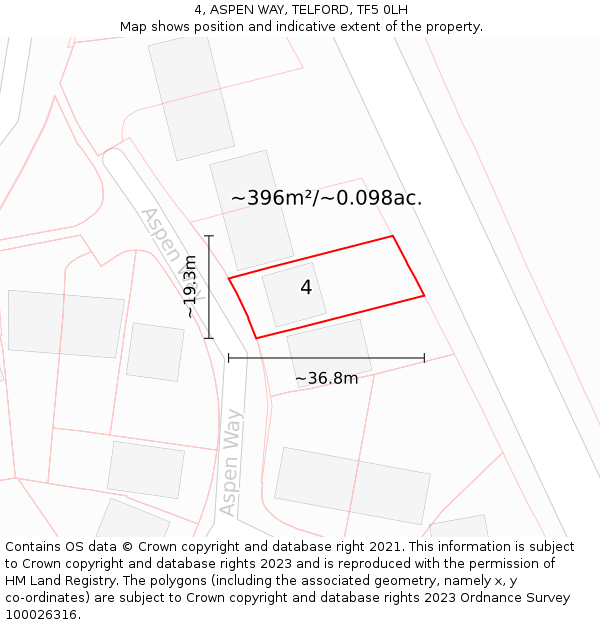 4, ASPEN WAY, TELFORD, TF5 0LH: Plot and title map
