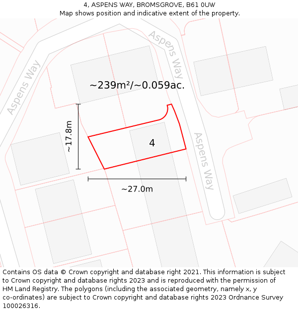 4, ASPENS WAY, BROMSGROVE, B61 0UW: Plot and title map