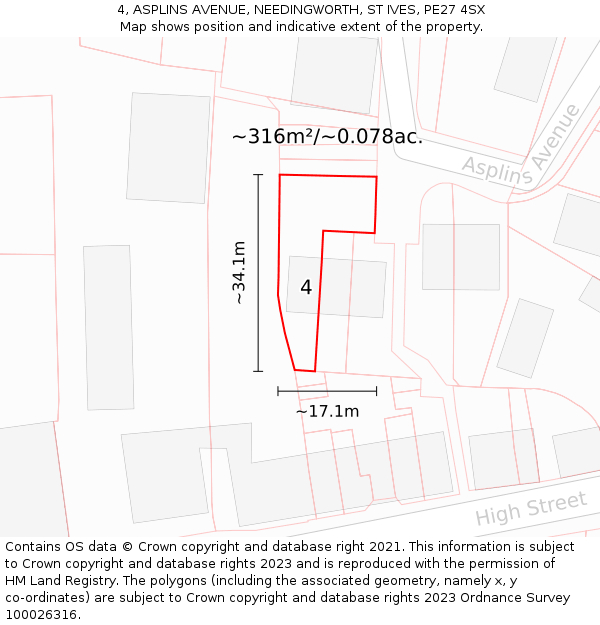 4, ASPLINS AVENUE, NEEDINGWORTH, ST IVES, PE27 4SX: Plot and title map