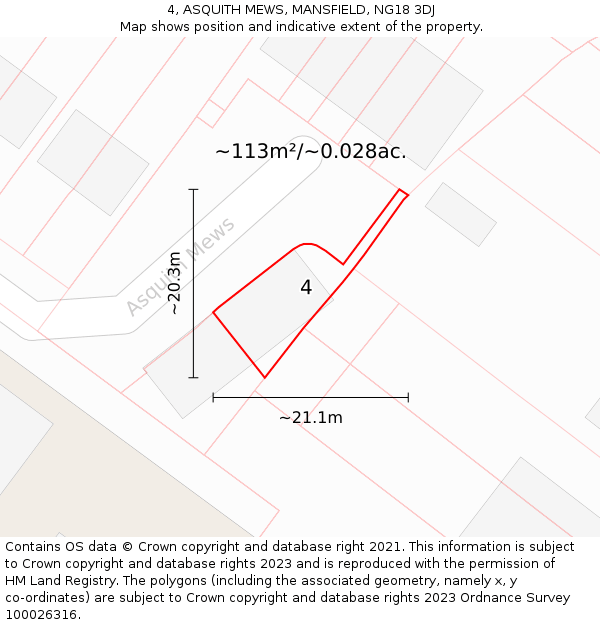 4, ASQUITH MEWS, MANSFIELD, NG18 3DJ: Plot and title map