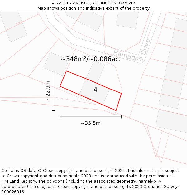 4, ASTLEY AVENUE, KIDLINGTON, OX5 2LX: Plot and title map