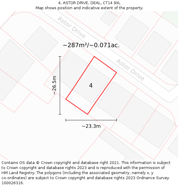 4, ASTOR DRIVE, DEAL, CT14 9XL: Plot and title map