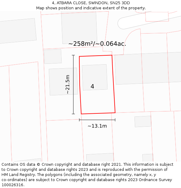 4, ATBARA CLOSE, SWINDON, SN25 3DD: Plot and title map