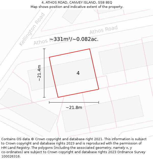 4, ATHOS ROAD, CANVEY ISLAND, SS8 8EQ: Plot and title map