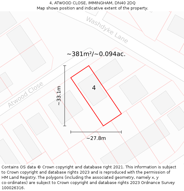 4, ATWOOD CLOSE, IMMINGHAM, DN40 2DQ: Plot and title map