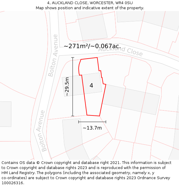 4, AUCKLAND CLOSE, WORCESTER, WR4 0SU: Plot and title map
