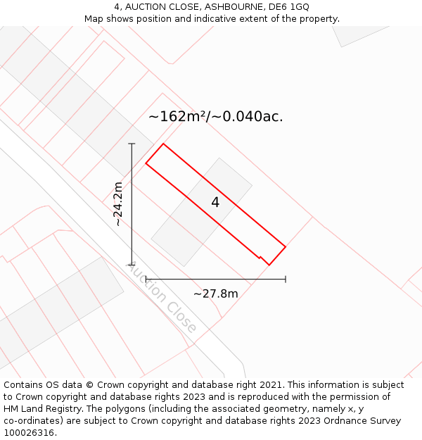 4, AUCTION CLOSE, ASHBOURNE, DE6 1GQ: Plot and title map