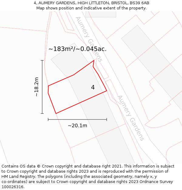 4, AUMERY GARDENS, HIGH LITTLETON, BRISTOL, BS39 6AB: Plot and title map