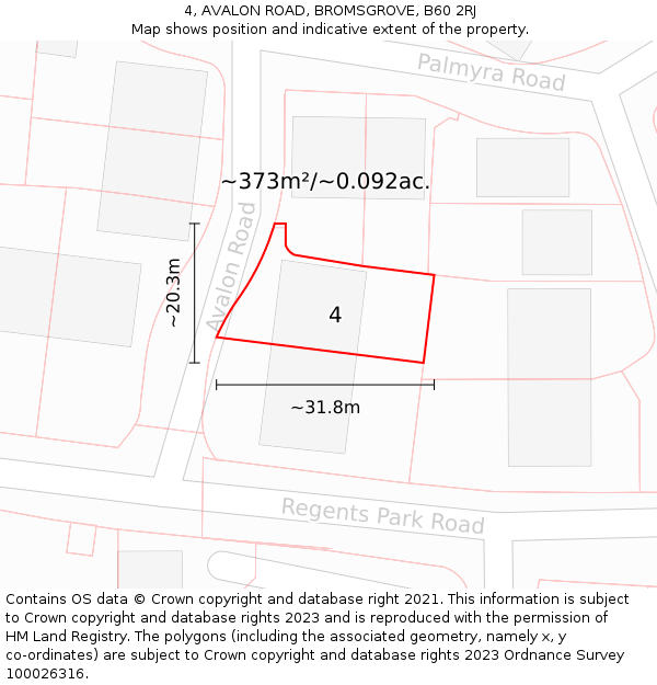 4, AVALON ROAD, BROMSGROVE, B60 2RJ: Plot and title map