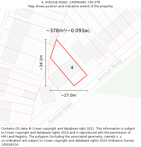 4, AVENUE ROAD, CATERHAM, CR3 5TR: Plot and title map