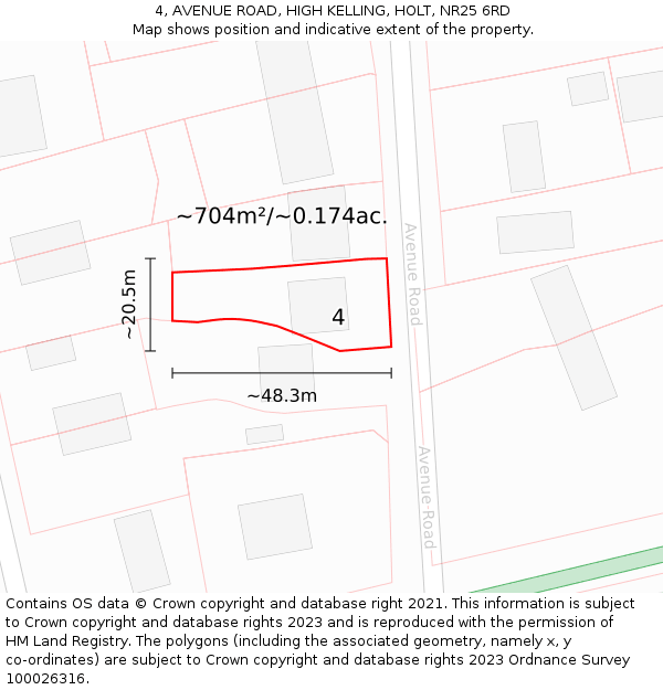 4, AVENUE ROAD, HIGH KELLING, HOLT, NR25 6RD: Plot and title map