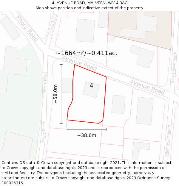 4, AVENUE ROAD, MALVERN, WR14 3AG: Plot and title map