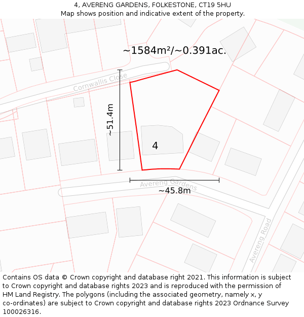 4, AVERENG GARDENS, FOLKESTONE, CT19 5HU: Plot and title map