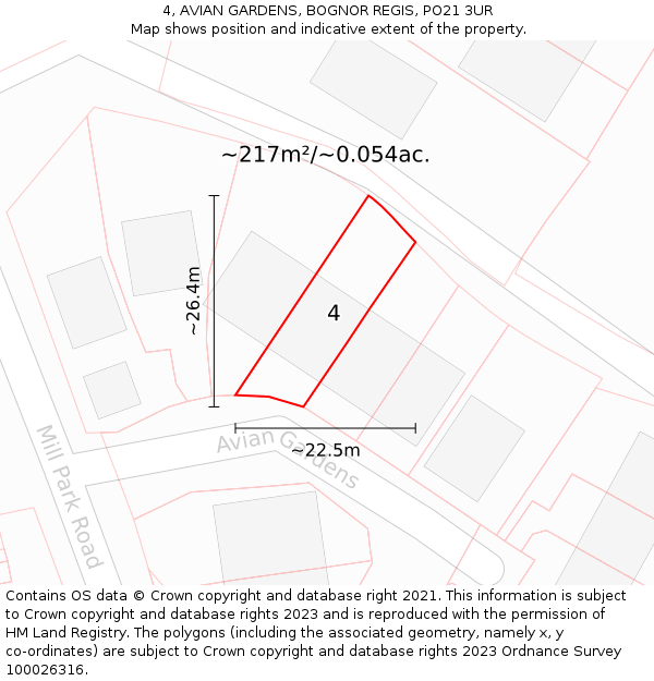 4, AVIAN GARDENS, BOGNOR REGIS, PO21 3UR: Plot and title map