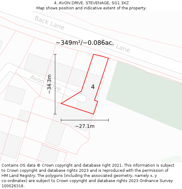 4, AVON DRIVE, STEVENAGE, SG1 3XZ: Plot and title map