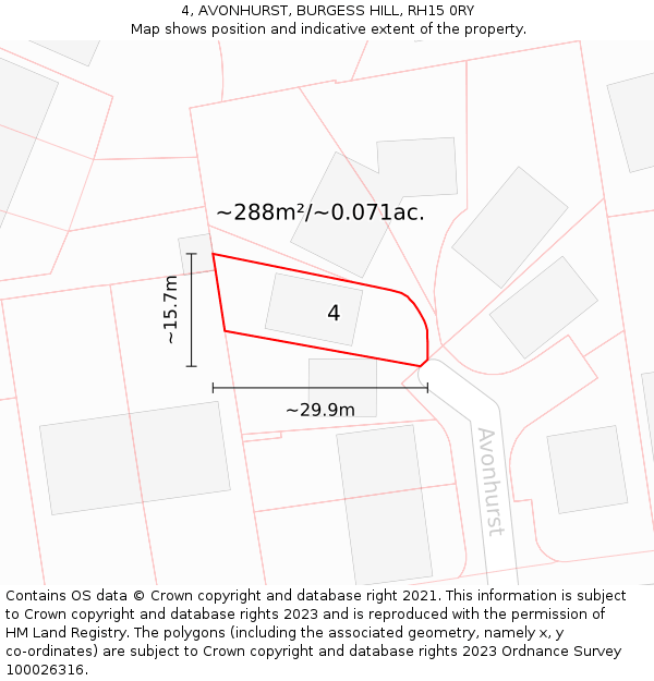 4, AVONHURST, BURGESS HILL, RH15 0RY: Plot and title map