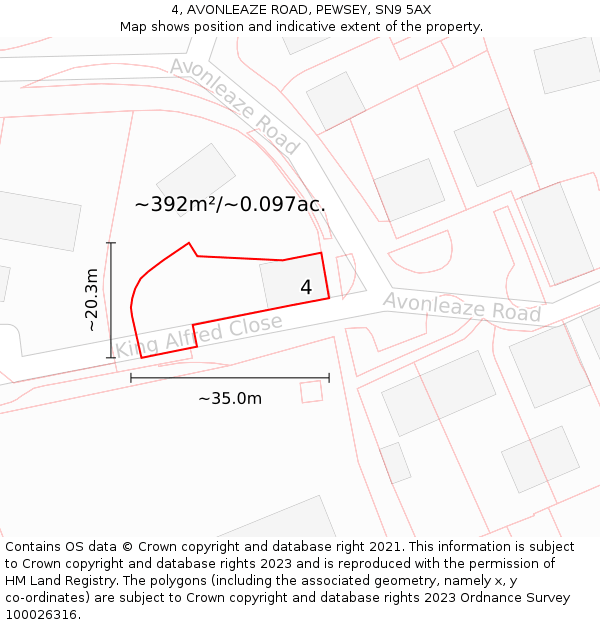 4, AVONLEAZE ROAD, PEWSEY, SN9 5AX: Plot and title map