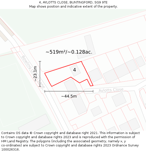 4, AYLOTTS CLOSE, BUNTINGFORD, SG9 9TE: Plot and title map