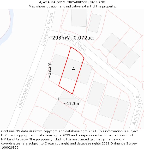 4, AZALEA DRIVE, TROWBRIDGE, BA14 9GG: Plot and title map