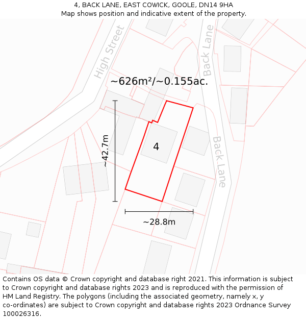 4, BACK LANE, EAST COWICK, GOOLE, DN14 9HA: Plot and title map