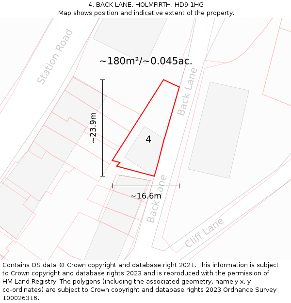 4, BACK LANE, HOLMFIRTH, HD9 1HG: Plot and title map