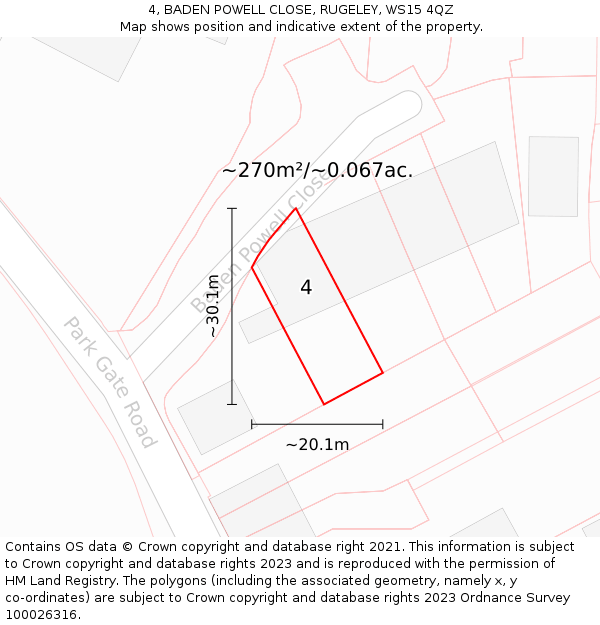 4, BADEN POWELL CLOSE, RUGELEY, WS15 4QZ: Plot and title map